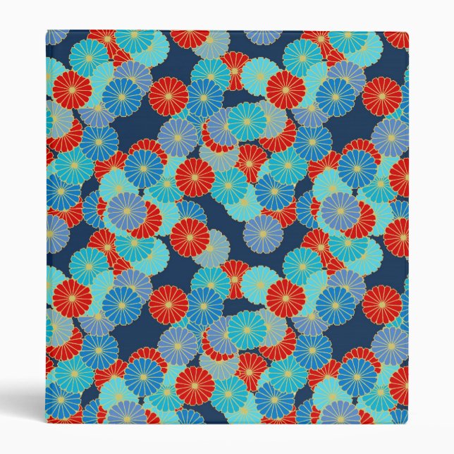 Art Deco flower pattern - blue, turquoise and red Binder (Front)
