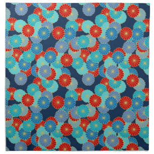 Art Deco flower pattern - blue, turquoise and red Cloth Napkin