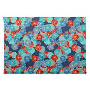 Art Deco flower pattern - blue, turquoise and red Cloth Placemat