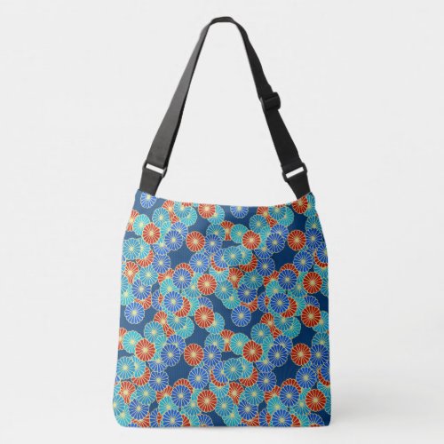 Art Deco flower pattern _ blue turquoise and red Crossbody Bag