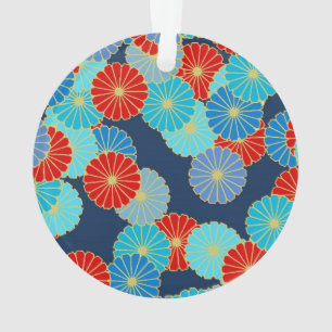 Art Deco flower pattern - blue, turquoise and red Ornament