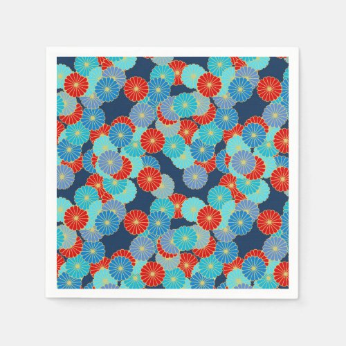 Art Deco flower pattern _ blue turquoise and red Paper Napkins