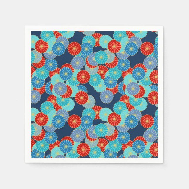 Art Deco flower pattern - blue, turquoise and red Paper Napkins (Front)