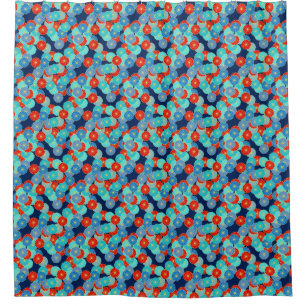 Art Deco flower pattern - blue, turquoise and red Shower Curtain