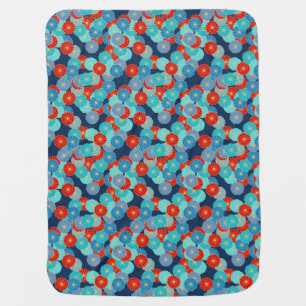Art Deco flower pattern - blue, turquoise and red Stroller Blanket