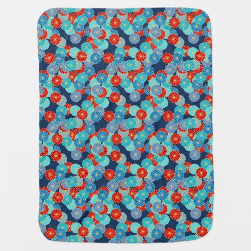Art Deco flower pattern _ blue turquoise and red Stroller Blanket