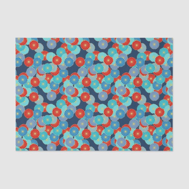 Art Deco flower pattern - blue, turquoise and red Tissue Paper (Front)