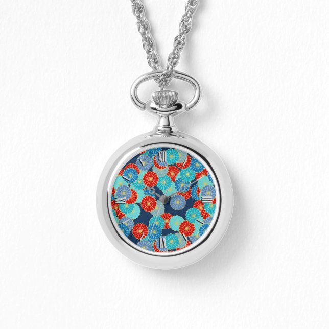 Art Deco flower pattern - blue, turquoise and red Watch (Front)