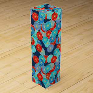 Art Deco flower pattern - blue, turquoise and red Wine Gift Box