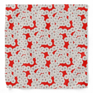Art Deco flower pattern - cream on red Bandana