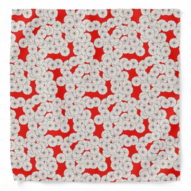 Art Deco flower pattern - cream on red Bandana (Front)