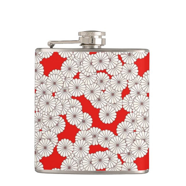 Art Deco flower pattern - cream on red Flask (Front)