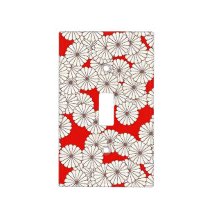 Art Deco flower pattern - cream on red Light Switch Cover