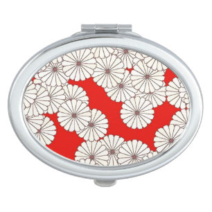 Art Deco flower pattern - cream on red Makeup Mirror