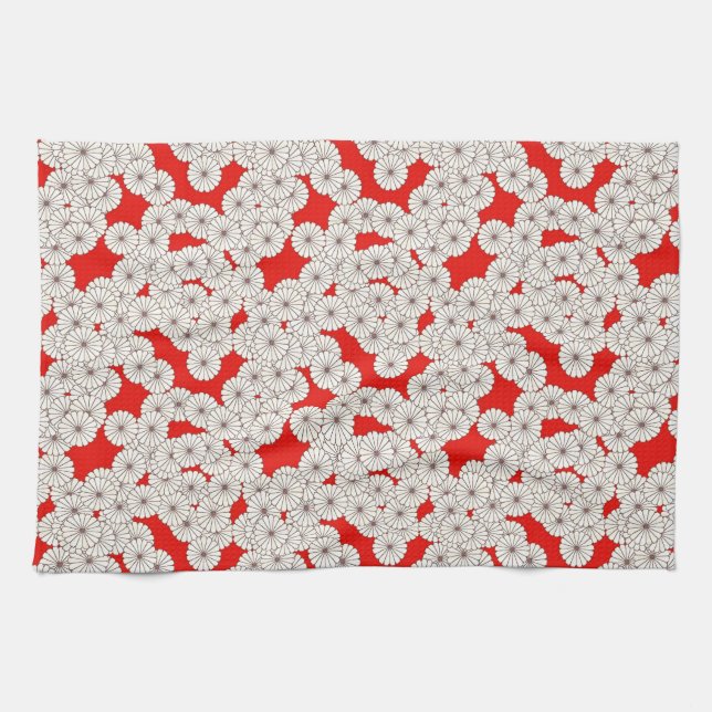 Art Deco flower pattern - cream on red Towel (Horizontal)