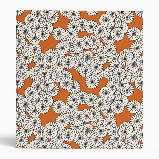 Art Deco flower pattern - cream on rust 3 Ring Binder (Front)