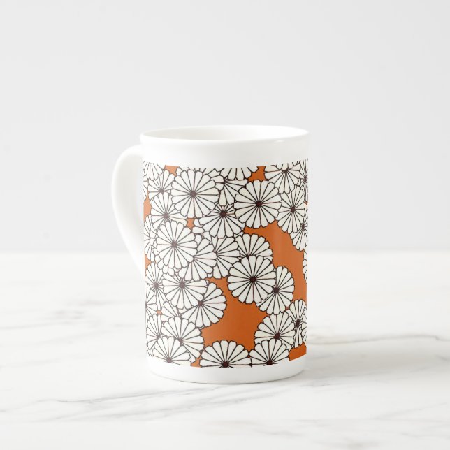 Art Deco flower pattern - cream on rust Bone China Mug (Front Left)