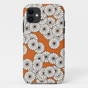 Art Deco flower pattern - cream on rust iPhone 11 Case