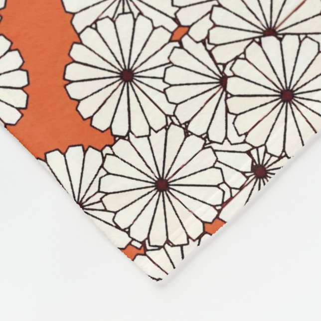 Art Deco flower pattern - cream on rust Fleece Blanket (Corner)