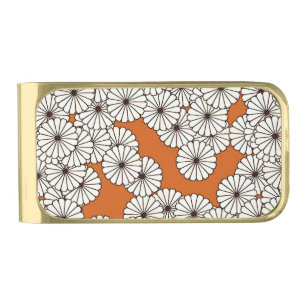 Art Deco flower pattern - cream on rust Gold Finish Money Clip