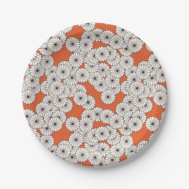 Art Deco flower pattern - cream on rust Paper Plates (Front)