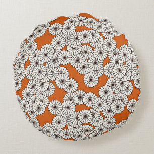 Art Deco flower pattern - cream on rust Round Pillow
