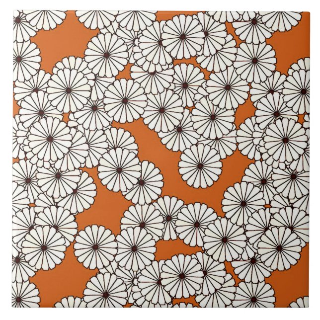 Art Deco flower pattern - cream on rust Tile (Front)