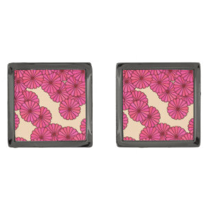 Art Deco flower pattern - deep pink and peach Cufflinks
