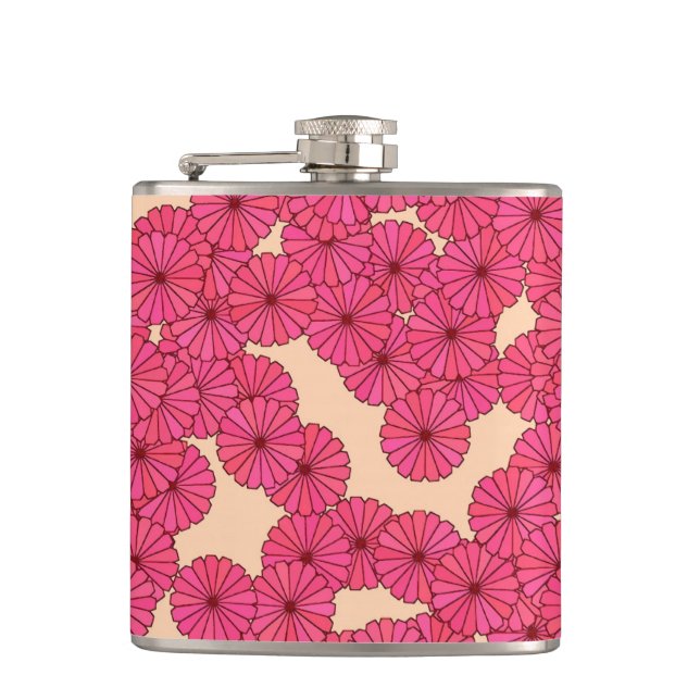Art Deco flower pattern - deep pink and peach Flask (Front)