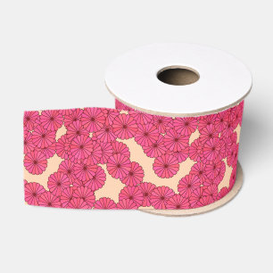 Art Deco flower pattern - deep pink and peach Grosgrain Ribbon