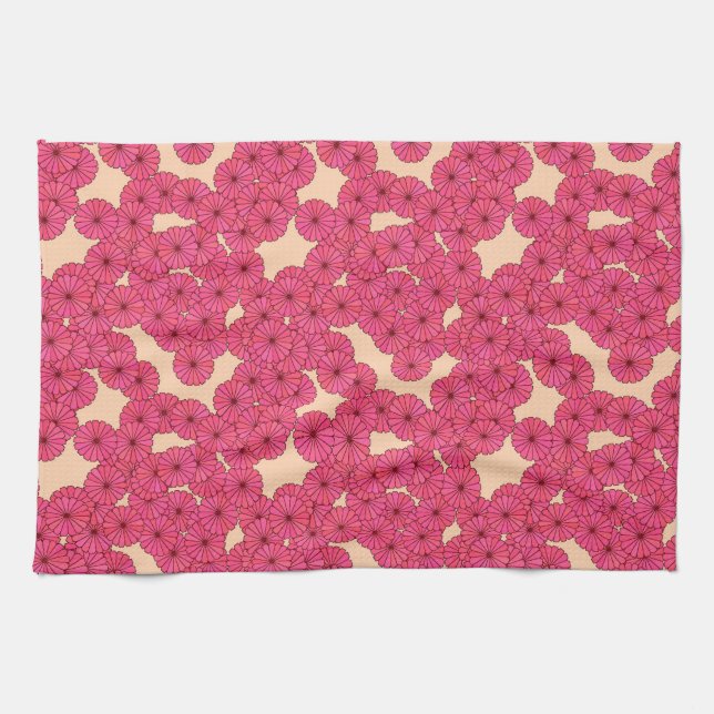 Art Deco flower pattern - deep pink and peach Kitchen Towel (Horizontal)