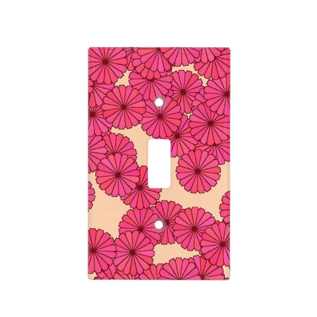 Art Deco flower pattern - deep pink and peach Light Switch Cover (Front)