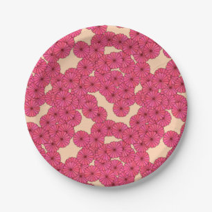 Art Deco flower pattern - deep pink and peach Paper Plates
