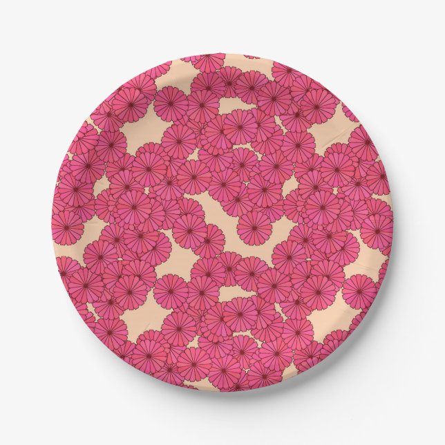 Art Deco flower pattern - deep pink and peach Paper Plates (Front)