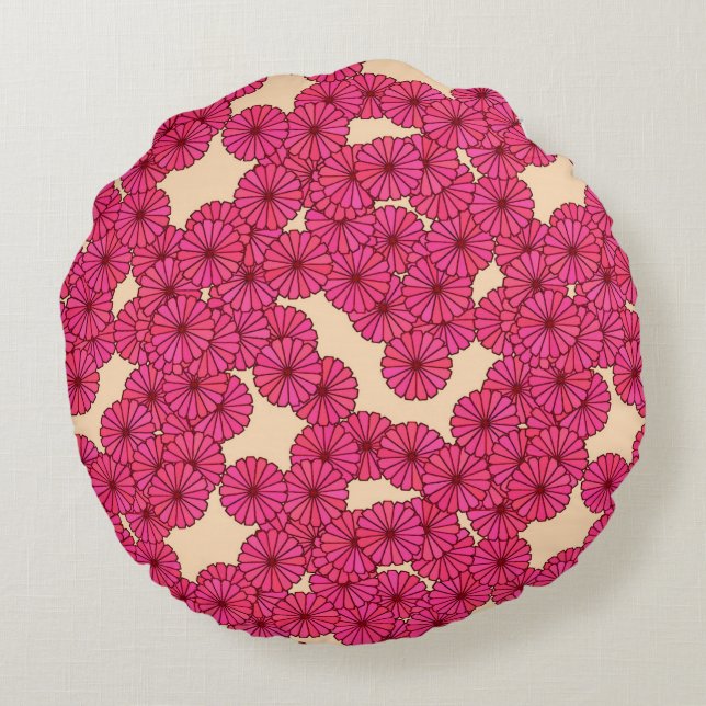 Art Deco flower pattern - deep pink and peach Round Pillow (Back)
