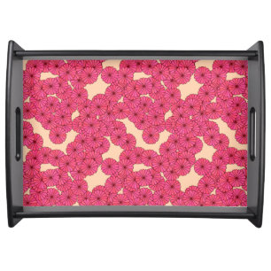Art Deco flower pattern - deep pink and peach Serving Tray