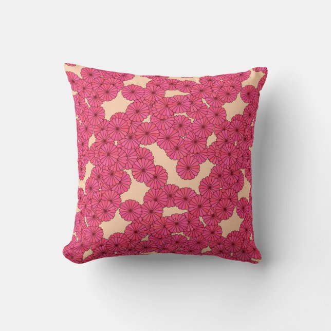 Art Deco flower pattern - deep pink and peach Throw Pillow (Front)