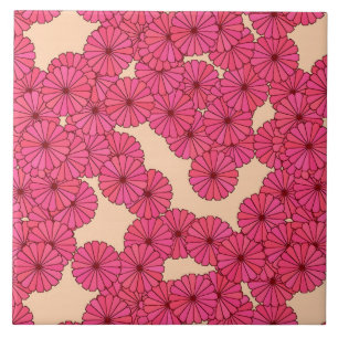 Art Deco flower pattern - deep pink and peach Tile