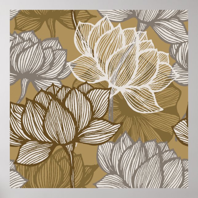 Art deco flower pattern. Flower gold line art. flo Poster (Front)