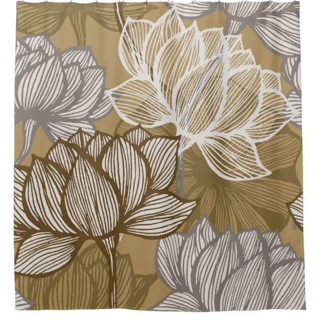 Art deco flower pattern. Flower gold line art. flo Shower Curtain (Front)