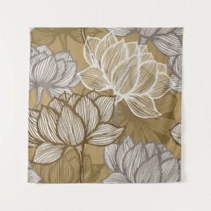 Art deco flower pattern. Flower gold line art. flo Tapestry