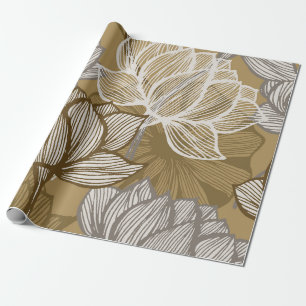 Art deco flower pattern. Flower gold line art. flo Wrapping Paper