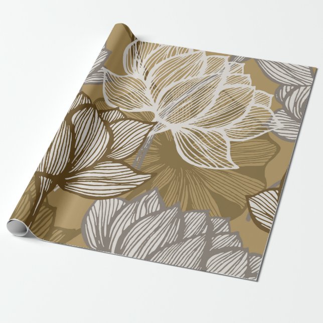 Art deco flower pattern. Flower gold line art. flo Wrapping Paper (Unrolled)
