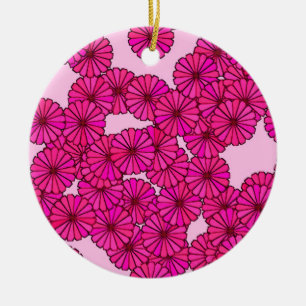Art Deco flower pattern - magenta on pink Ceramic Ornament