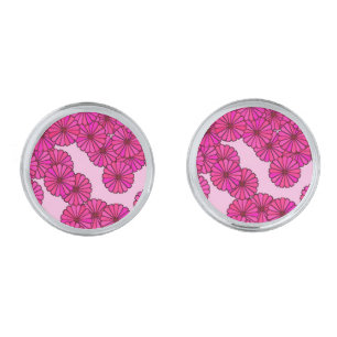 Art Deco flower pattern - magenta on pink Cufflinks