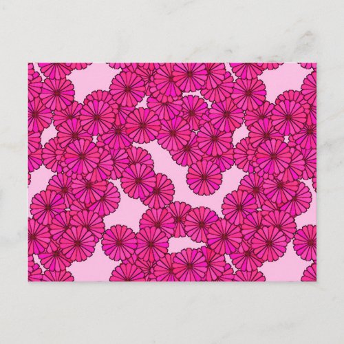 Art Deco flower pattern _ magenta on pink Postcard