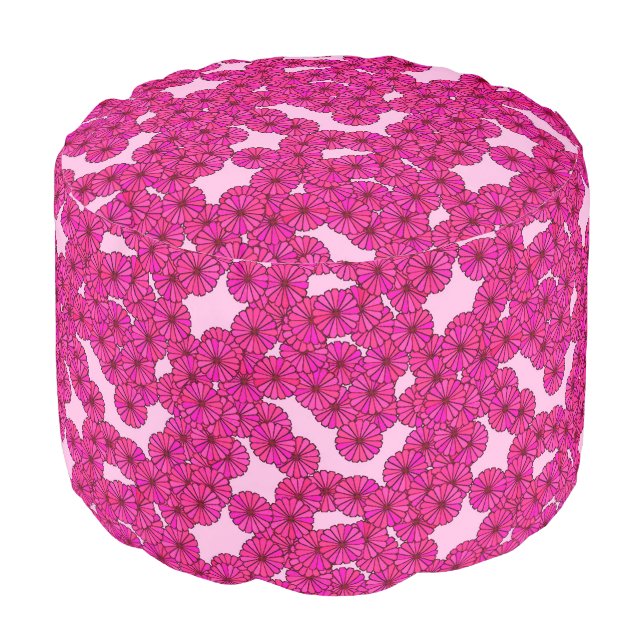 Art Deco flower pattern - magenta on pink Pouf (Angled Front)