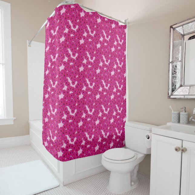 Art Deco flower pattern - magenta on pink Shower Curtain (In Situ)