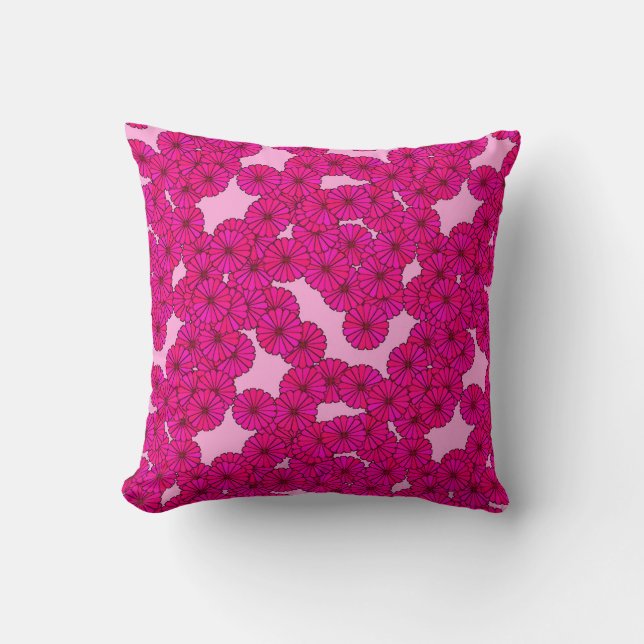 Art Deco flower pattern - magenta on pink Throw Pillow (Front)