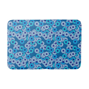Art Deco flower pattern - shades of blue Bathroom Mat